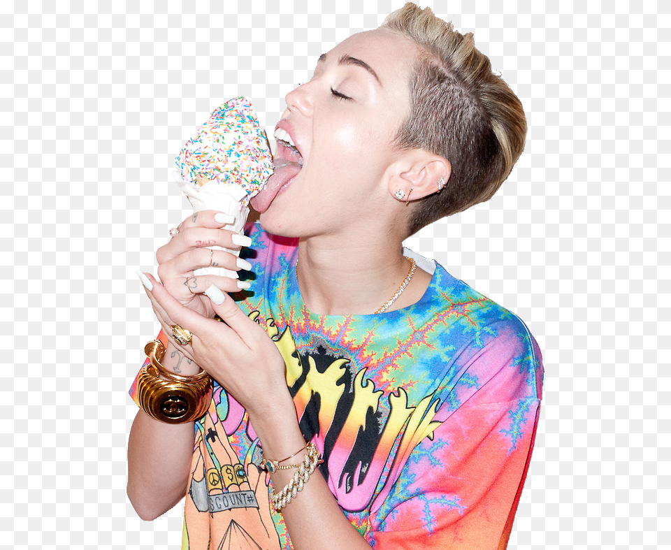 Miley Cyrus Ice Cream, Ice Cream, Dessert, Food, Person Free Transparent Png