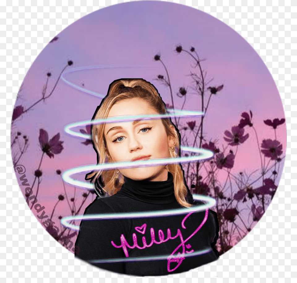 Mileycyrus Sticker Pink Flower Wallpaper Aesthetic, Purple, Face, Portrait, Photography Free Transparent Png