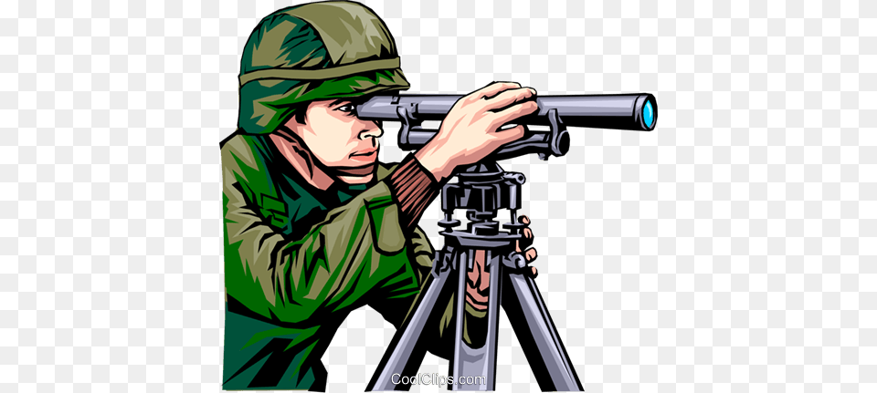 Military Man Looking Through Scope Royalty Vector Clip Art, Photography, Adult, Tripod, Person Free Transparent Png