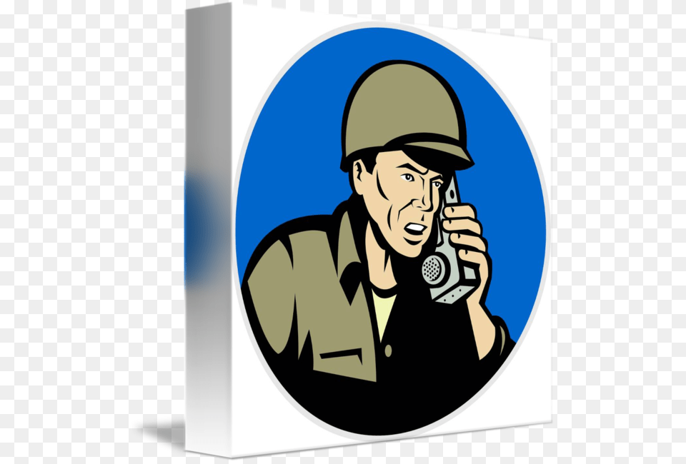 Military Soldier Talking Radio Walkie Talkie By Soldier On Walkie Talkie Cartoon, Photography, Person, Face, Head Free Png Download