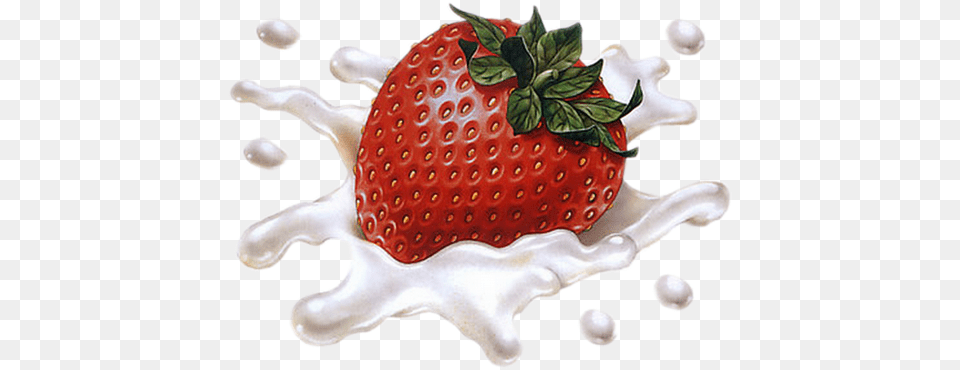 Milk And Strawberry Psd, Berry, Produce, Plant, Fruit Free Png Download