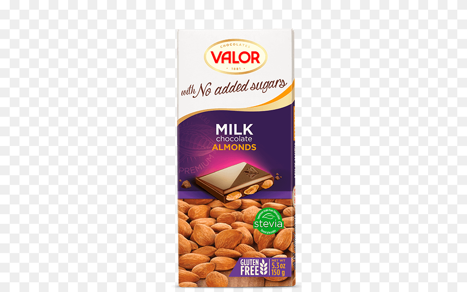 Milk Chocolate With Almonds No Sugar Added Chocolates Valor, Almond, Food, Grain, Produce Png Image