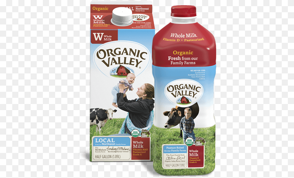 Milk Organic Valley Ultra Pasteurized Whole Milk 05 Gal, Adult, Person, Male, Female Free Png