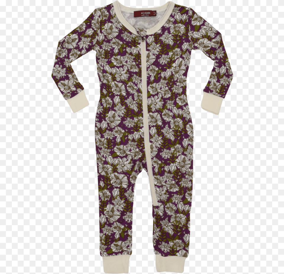 Milkbarn Baby Bamboo Zipper Pajama Milkbarn Bamboo Kerchief Bib Purple Floral, Clothing, Pajamas, Coat Free Png