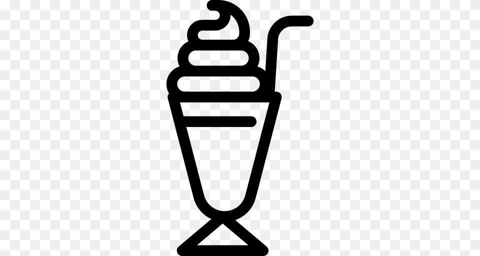 Milkshake With Straw Icon, Gray Png
