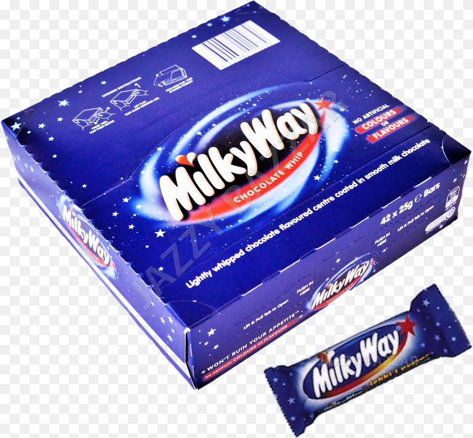 Milky Way Milk Chocolate Bars Box 42 X 25g Milky Way Chocolate Bar, Gum, Business Card, Food, Paper Png