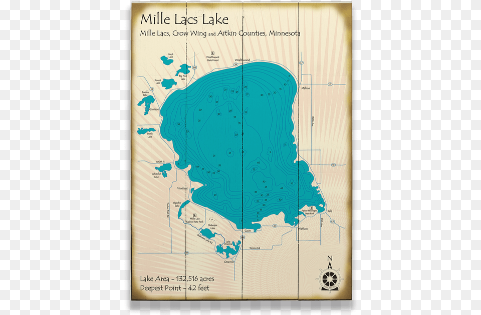 Mille Lacs Lake Vintage Map, Chart, Plot, Nature, Land Free Png