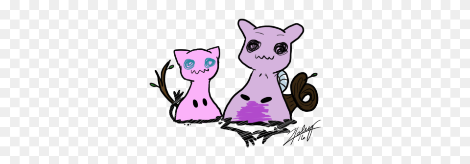 Mimic Mew And Mewtwo Too, Art, Doodle, Drawing, Purple Free Transparent Png