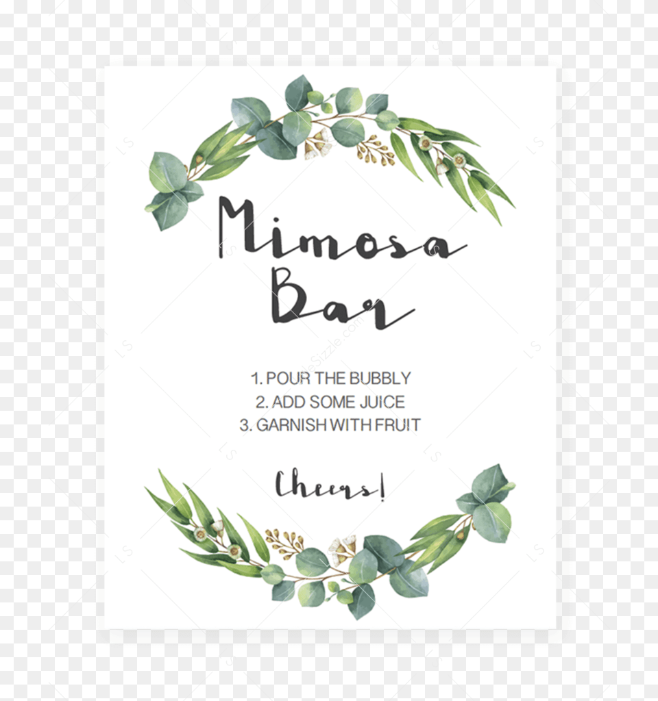 Mimosa Bar Sign Printable With Watercolor Leaves By Watercolor Leaves, Advertisement, Herbal, Herbs, Plant Png