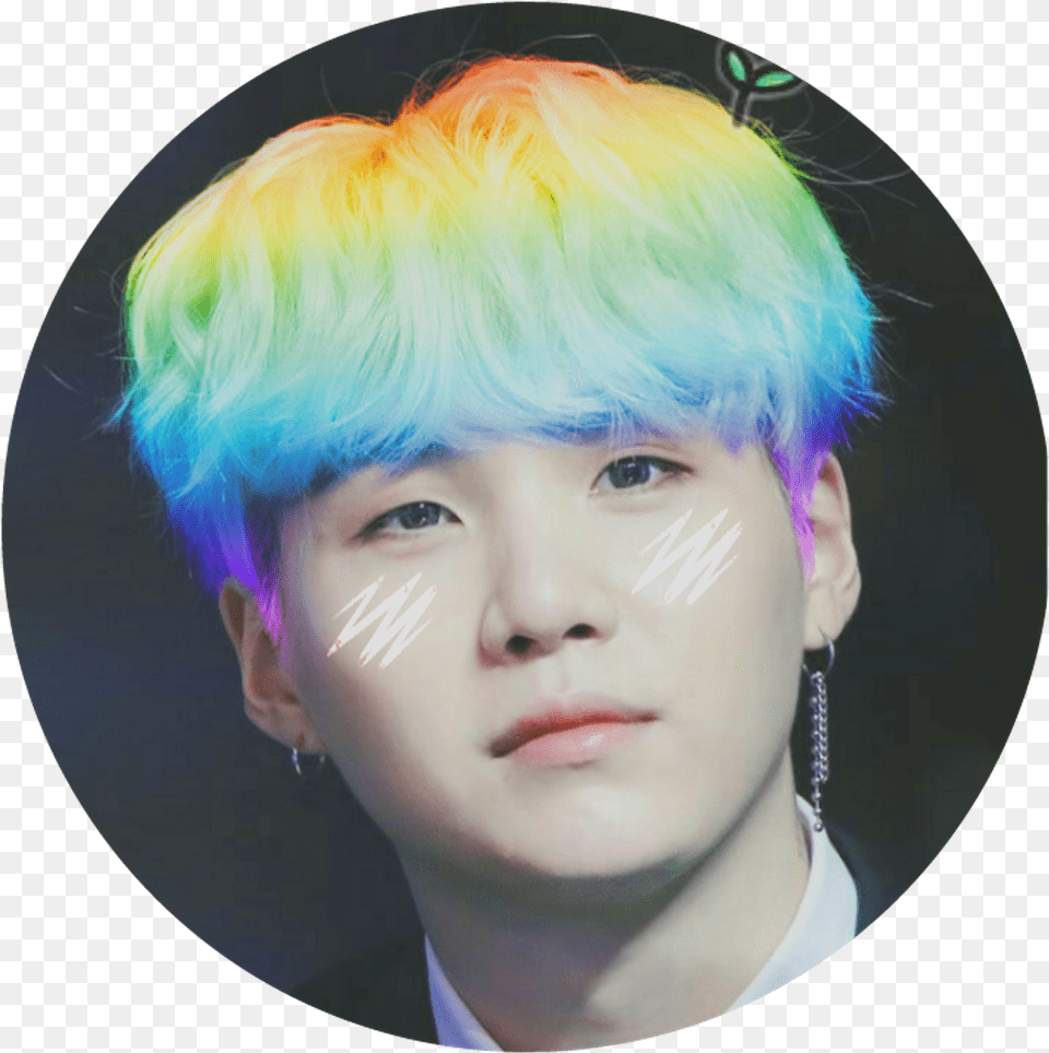 Min Yoongi Minyoongi Suga Agustd Bts Rainbow Kawaii Bts Suga Rainbow Hair, Person, Face, Head Png Image