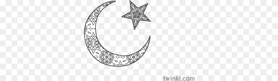 Mindfulness Star And Crescent Moon Islam Ramadan Religion Moon Stars Coloring Sheet Islam, Night, Outdoors, Nature, Star Symbol Free Png Download