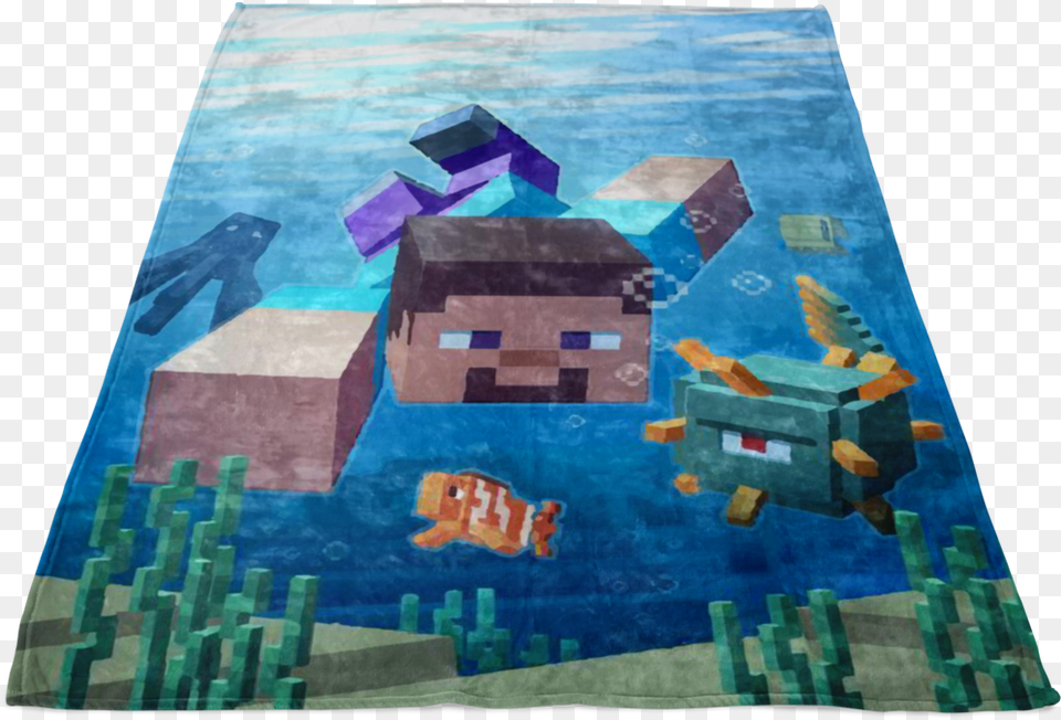 Minecraft Aquatic Fleece Blanket In Blue Color Casual Painting, Home Decor, Rug, Quilt Png Image