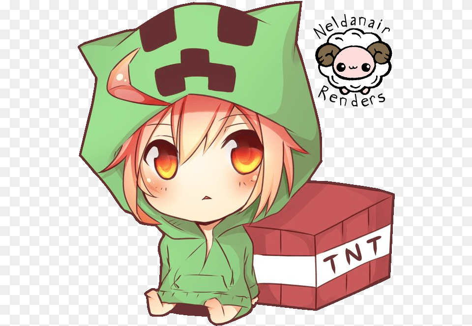 Minecraft Creeper Anime Girl Chibi Minecraft, Book, Comics, Publication, Baby Png Image