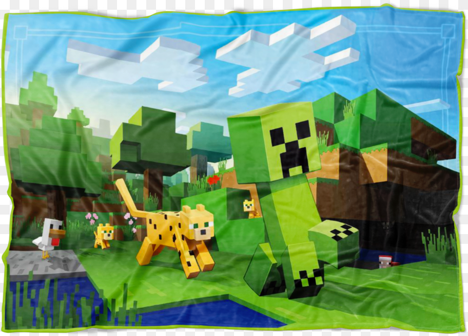 Minecraft Creeper Fleece Blanket 3d Lightweight Supremely Minecraft Ocelot Chase, Toy, Play Area, Art, Painting Png
