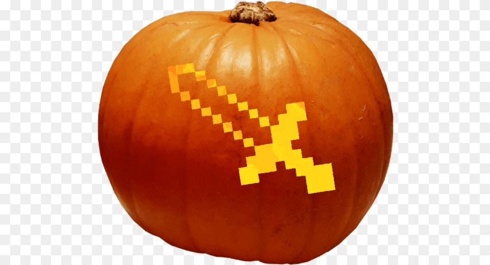 Minecraft Diamond Sword Jack O39 Lantern, Food, Plant, Produce, Pumpkin Free Png Download