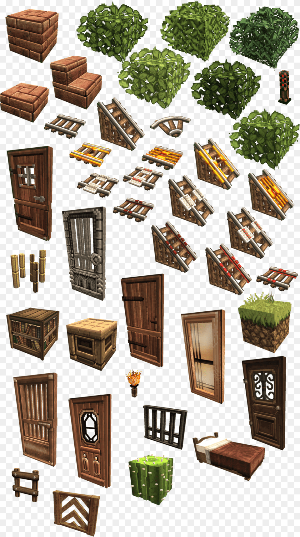Minecraft Door Bed Steps Tree Sticks Cubes Gate Freetoe Free Png
