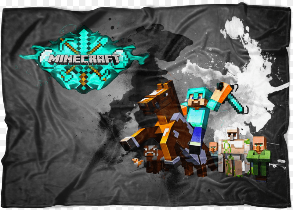 Minecraft Fleece Blanket Steve Diamond Sword Color Graphic Design, Art, Collage, Toy Png Image