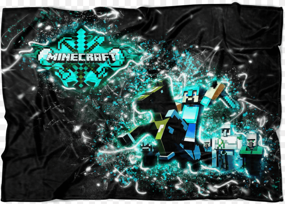 Minecraft Fleece Blanket Steve Diamond Sword Frozen Glory Black Graphic Design, Art, Graphics, Person, Collage Png Image