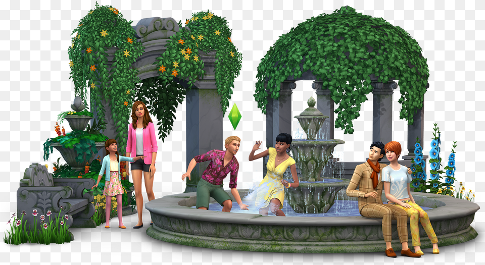 Minecraft In Sims, Fountain, Architecture, Water, Person Free Png Download