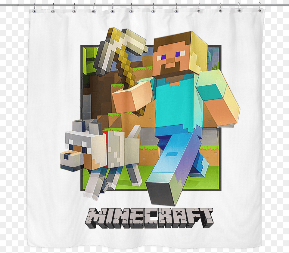 Minecraft Shower Curtain Steve And Dog Step Out 3dwhite100 Mine Craft Cake Topper, Art, Toy Free Png Download