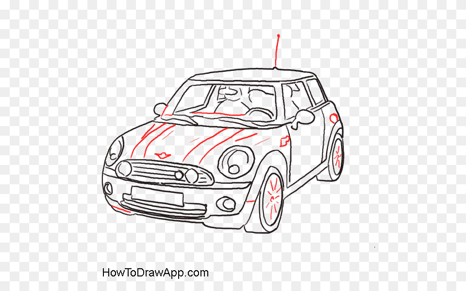 Mini Cooper Clipart Animated Car Drawing Of Mini Cooper Mini Cooper Coloring Pages, Transportation, Vehicle, Art, Machine Png