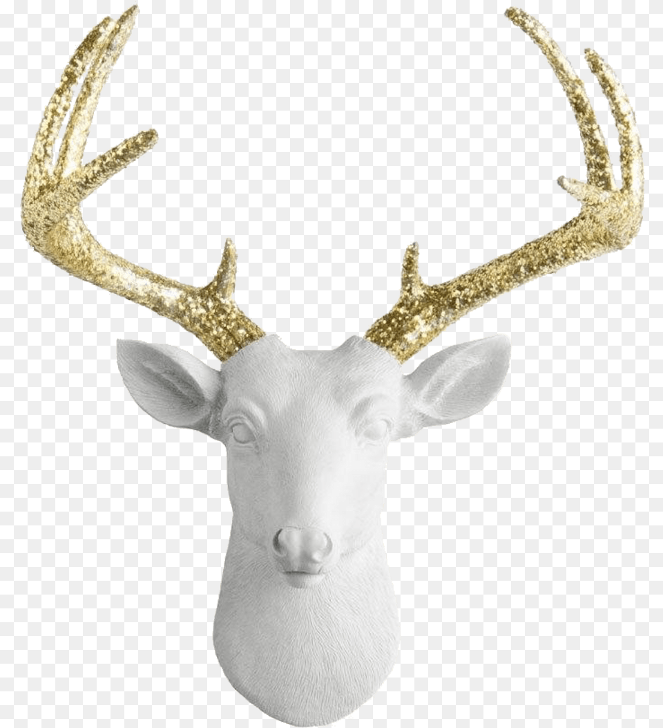 Mini Deer By Wall Charmers White Gold Antler Faux, Animal, Antelope, Mammal, Wildlife Png Image