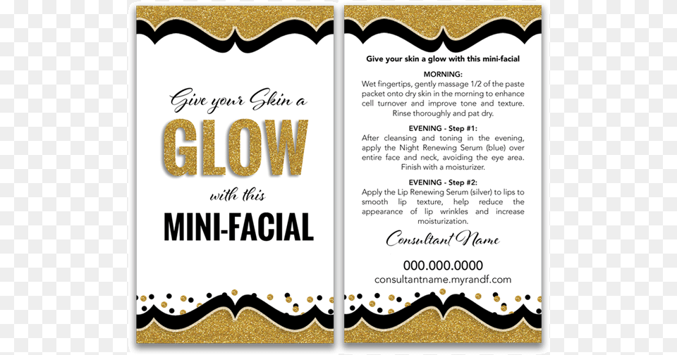 Mini Facial Glow Card Gold Black White Rodan And Rodan Fields, Advertisement, Poster, Text, Menu Free Png Download