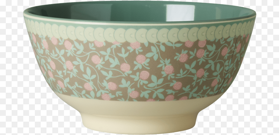 Mini Floral Print Melamine Bowl With Olive Green Rice Bowl, Art, Porcelain, Pottery, Soup Bowl Free Transparent Png