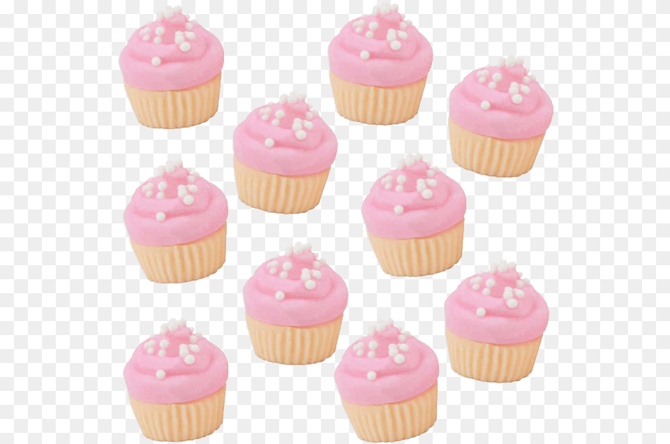 Mini Pink Vanilla Fondant Cupcakes Cupcake, Cake, Cream, Dessert, Food Png Image