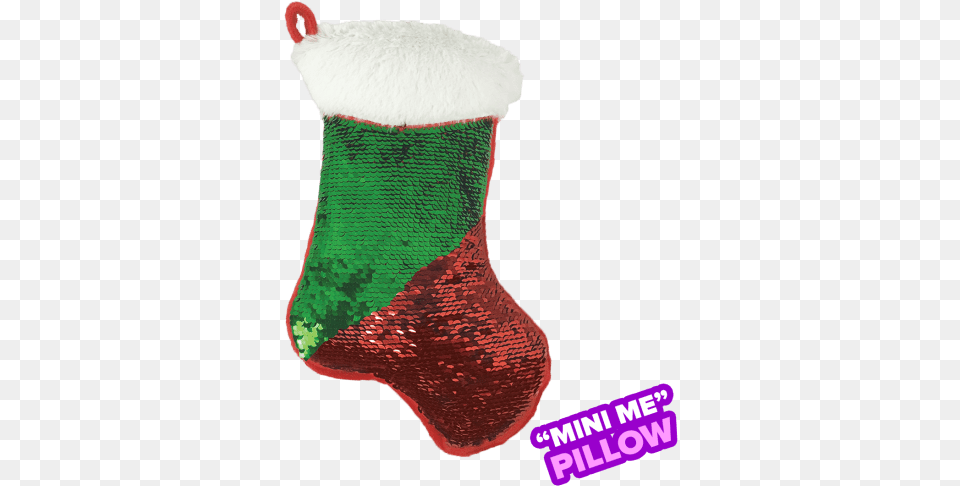 Mini Red And Green Stocking Reversible Sequin Pillow Flip Sequin Xmas Sock, Clothing, Gift, Hosiery, Christmas Png Image