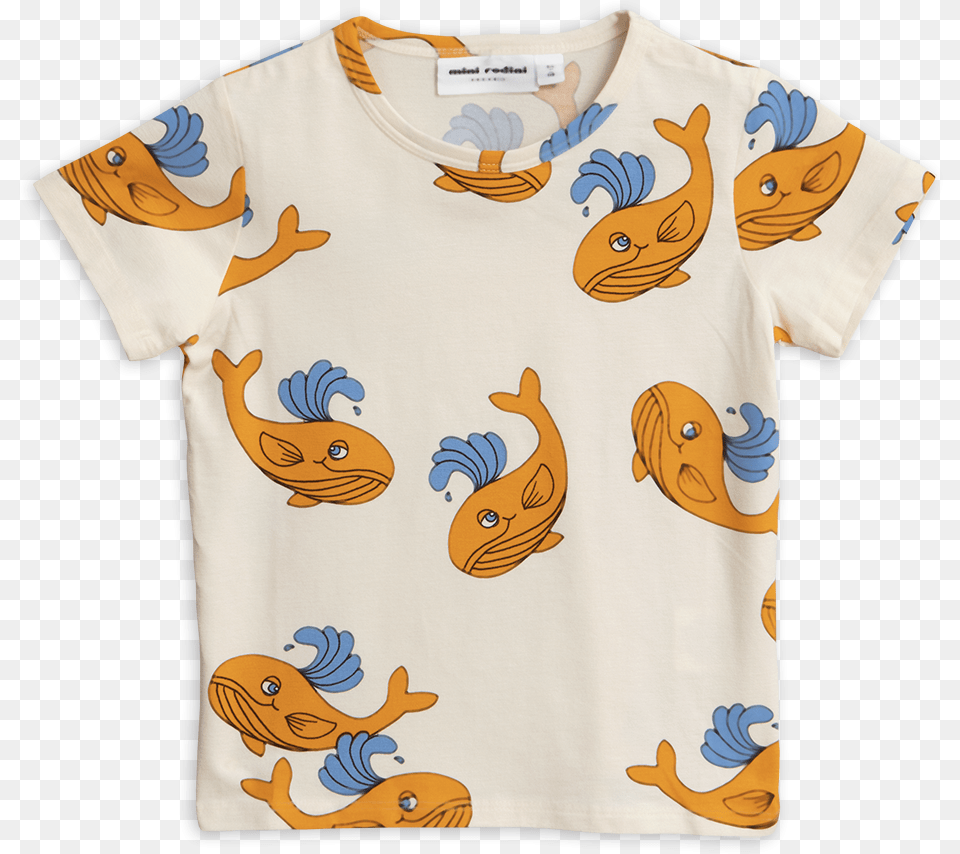 Mini Rodini Orange Whale Print Tee Mini Rodini T Shirt, Clothing, T-shirt, Animal, Bird Png Image