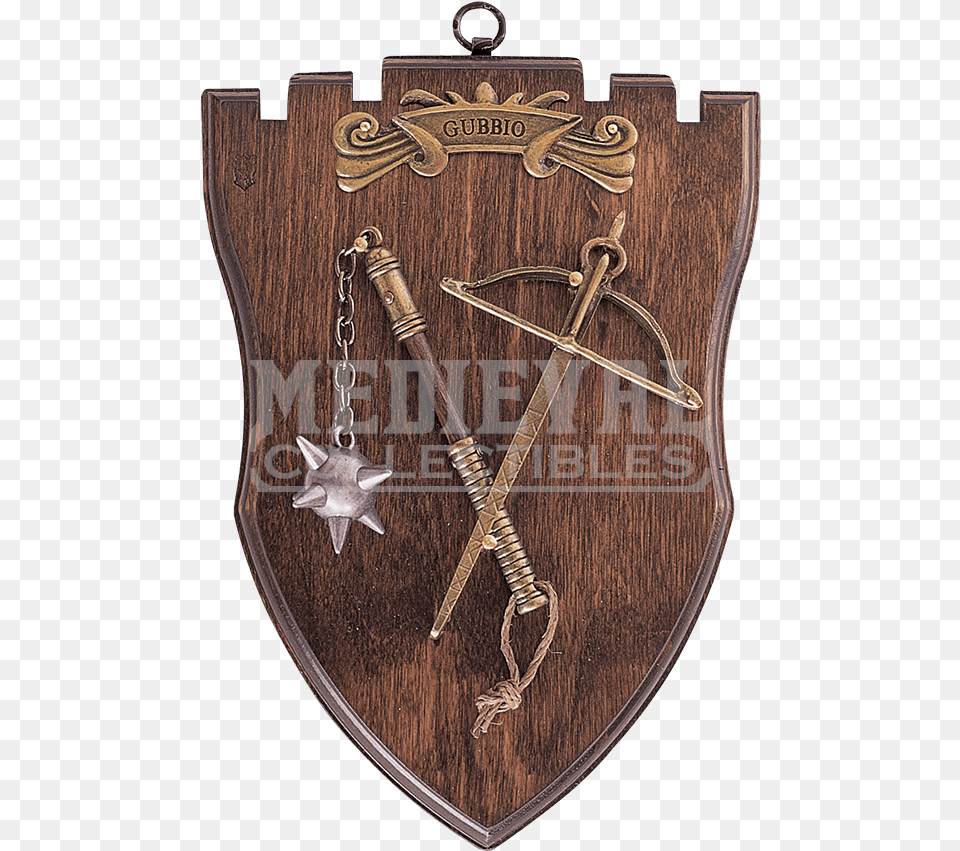 Miniature Flail And Crossbow Display Plaque Plywood, Armor, Shield, Mace Club, Weapon Free Png Download
