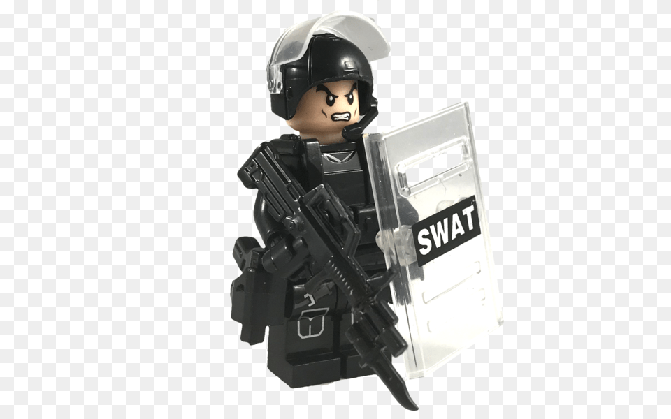 Minifig Black Swat Team Riggs Lego Minifigure, Helmet, Firearm, Weapon, Gun Png Image