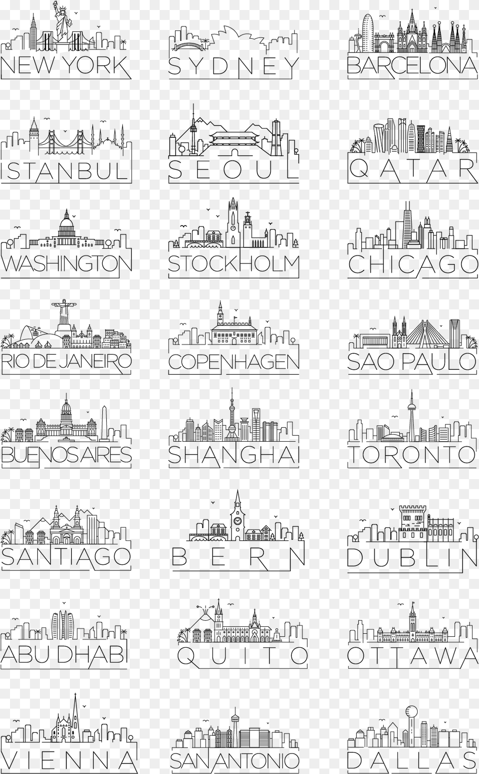 Minimal Typographic City Skyline Designs Doodle, Silhouette Free Png