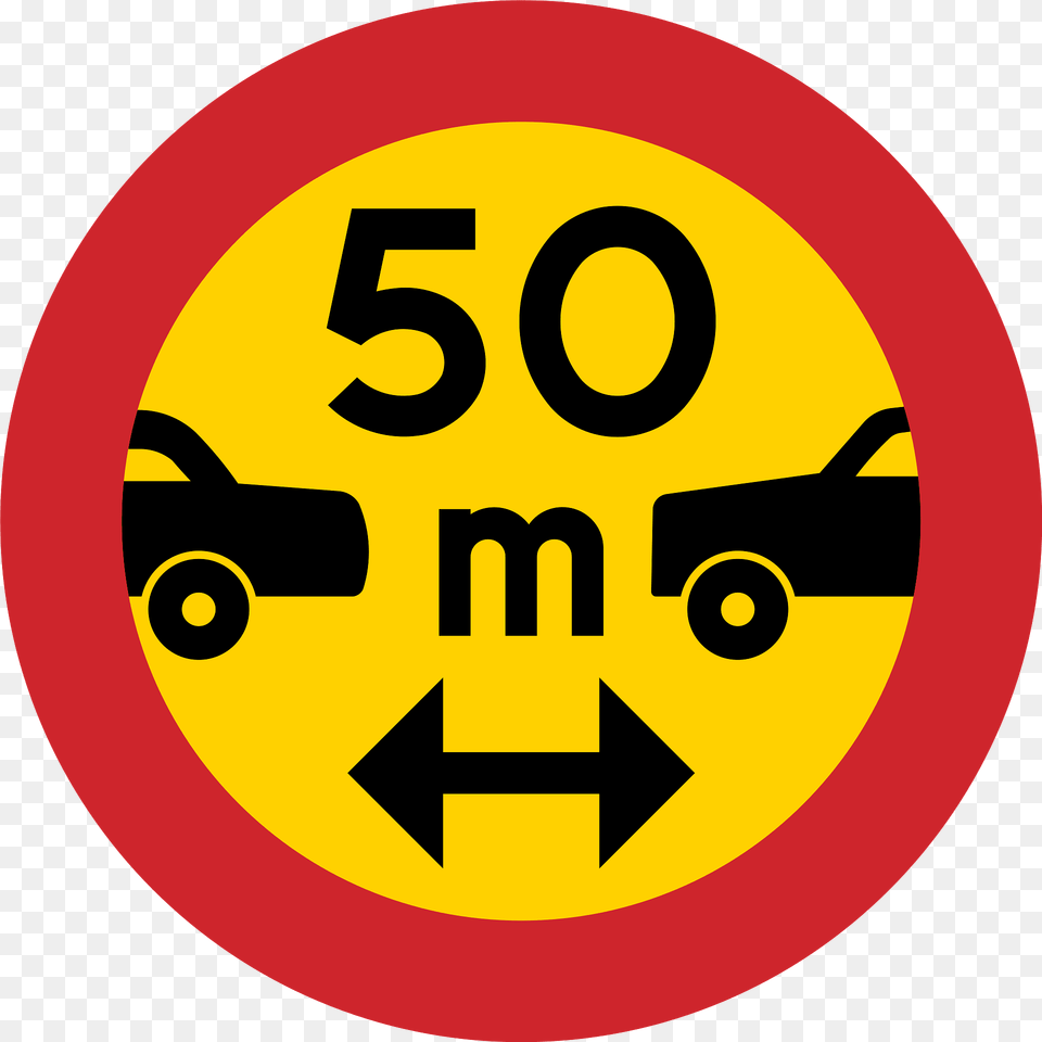 Minimum Safe Following Distance Between Vehicles Sign In Sweden Clipart, Symbol, Road Sign, Machine, Wheel Png