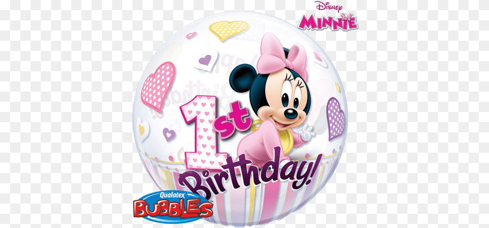 Minnie 1st Birthday Bubble Balloon Minnie Mouse 1st Birthday, Birthday Cake, Cake, Cream, Dessert Free Png