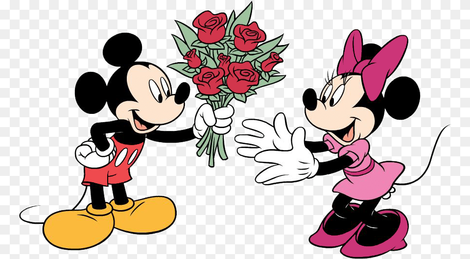 Minnie Mickey Roses2 Mickey Mouse With A Rose, Art, Graphics, Cartoon, Person Png Image