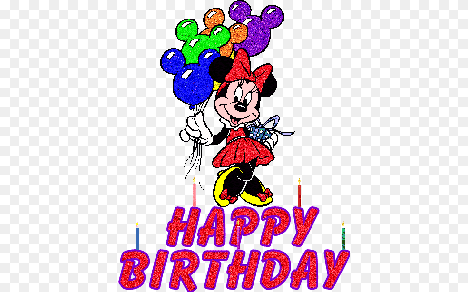 Minnie Mouse Con Globos Happy Birthday Images Happy Birthday Gif Disney Princess, People, Person, Baby, Birthday Cake Png Image