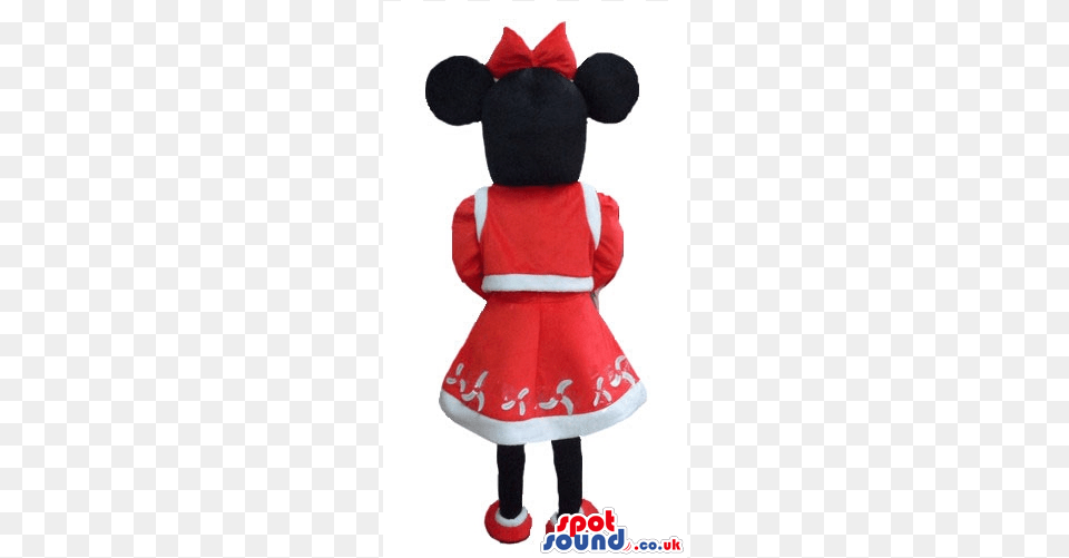 Minnie Mouse Dressed As Miss Santa Claus With A Red Stuffed Toy, Baby, Person, Plush, Doll Png