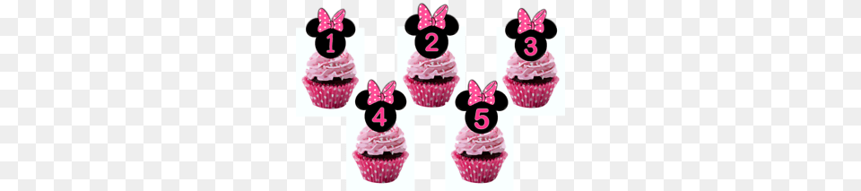 Minnie Mouse Ears Pink Bow Edible Cupcake Toppers, Cake, Cream, Dessert, Food Free Transparent Png