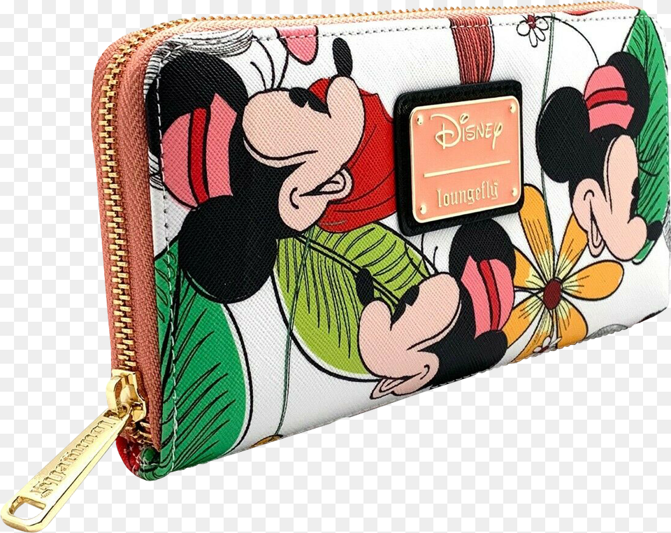Minnie Mouse Floral 8 Faux Leather Zip Around Wallet Wallet, Accessories, Bag, Handbag, Purse Png Image
