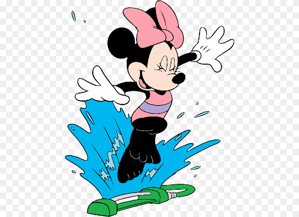 Minnie Mouse Is Playing The Sprinkler, Cartoon, Baby, Person, Face Free Png Download
