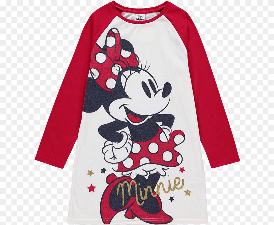 Minnie Mouse Redwhite Nightieclass Cartoon, Applique, Clothing, Long Sleeve, Pattern Png