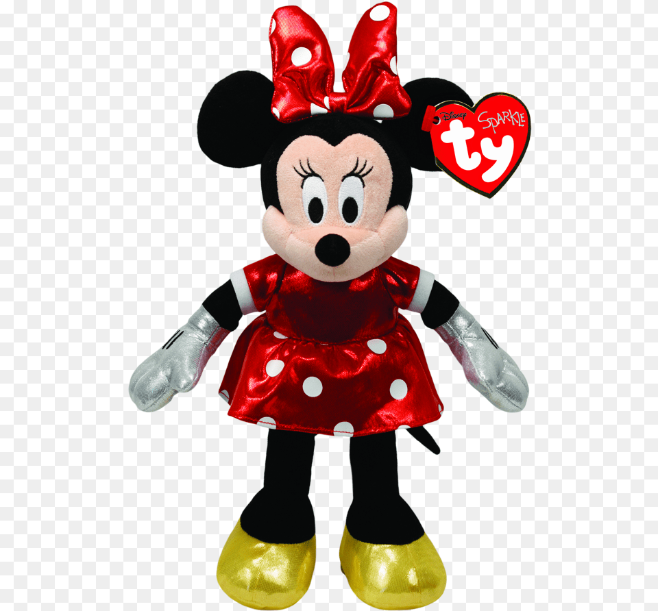 Minnie Mouse Sparkle Beanie Babies Minnie Vestido Vermelho, Toy, Plush, Clothing, Glove Png Image