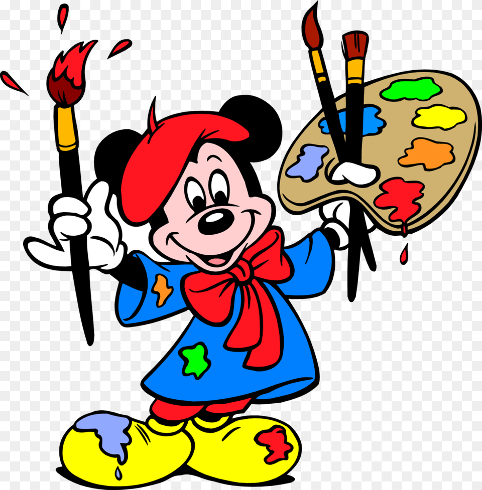 Minnie Paint Painting Clip Art Cartoon Characters Mickey Mouse Doing Painting, Baby, Person, Face, Head Free Transparent Png