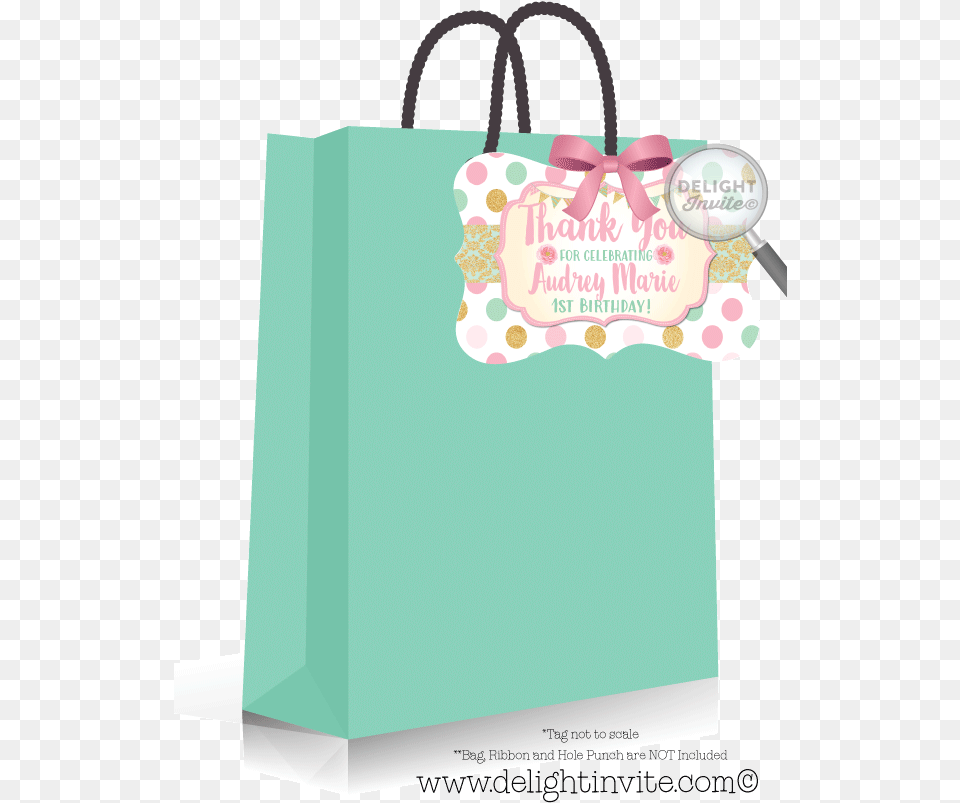 Mint Gold And Pink 1st Birthday Birthday Favor Tags 40th Birthday Black Thank You Tag, Bag, Tote Bag, Shopping Bag, Food Png