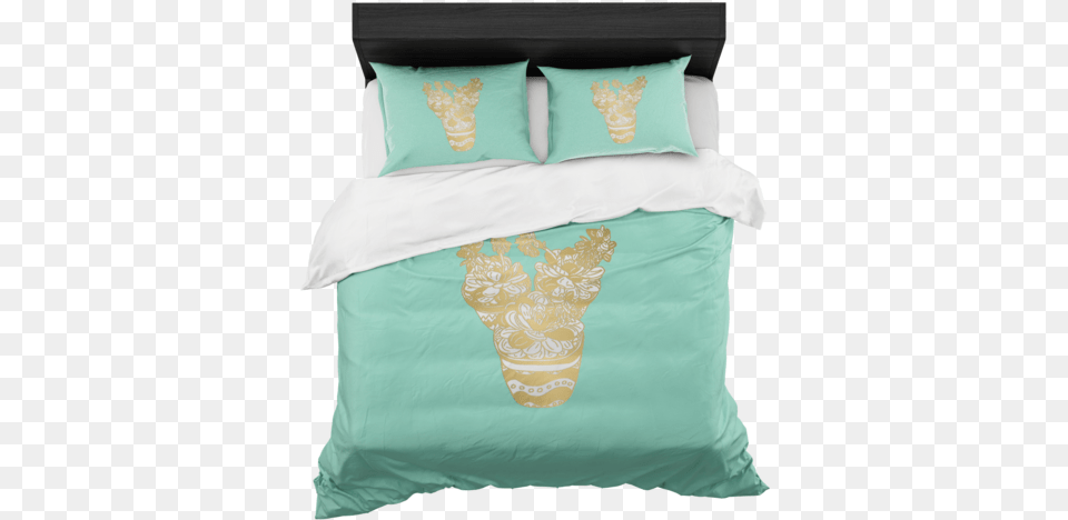Mint Trio Of Succulents In Gold Bed In A Box Duvet Duvet Cover, Cushion, Home Decor, Furniture, Pillow Png Image