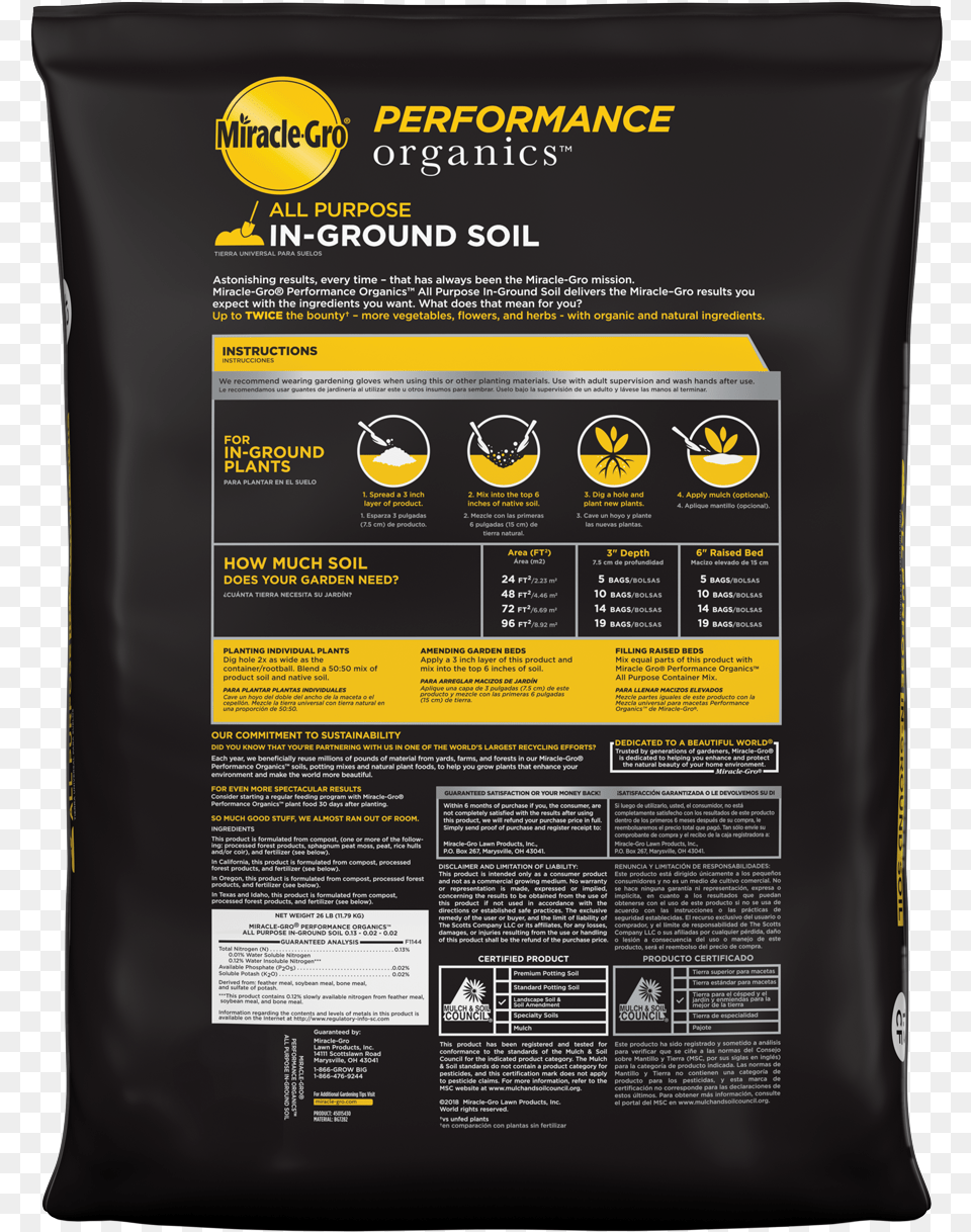 Miracle Gro Performance Organics Soil, Cushion, Home Decor, Powder Png