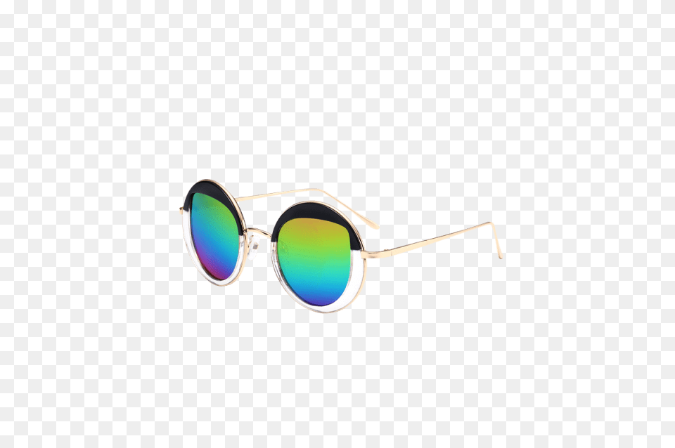 Mirrored Cat Eye Lens Panel Round Sunglasses In Colorful, Accessories, Glasses Free Png