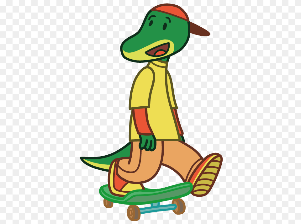 Misha Character Lorenz The Crocodile On His Skateboard, Grass, Plant, Lawn, Device Png Image